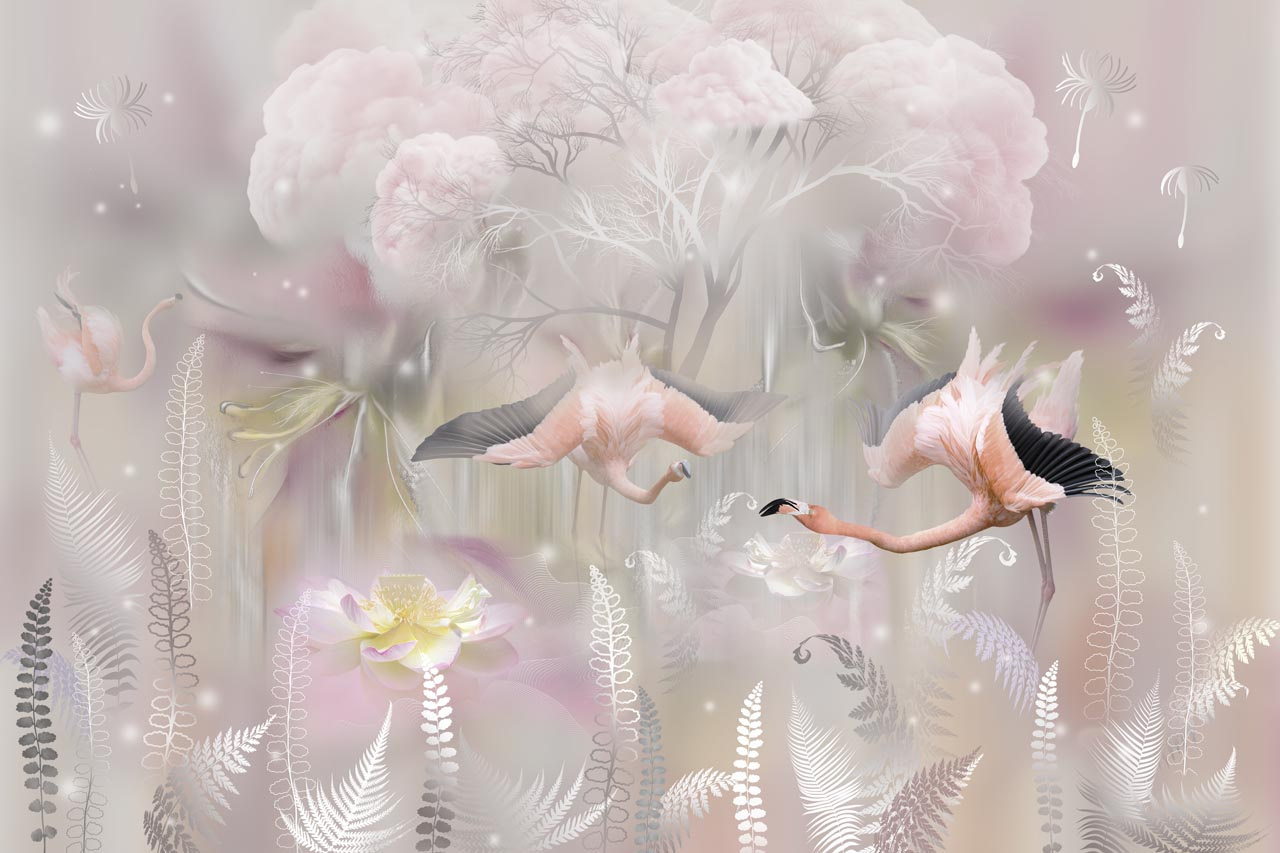 Фотообои Розовые фламинго в поле