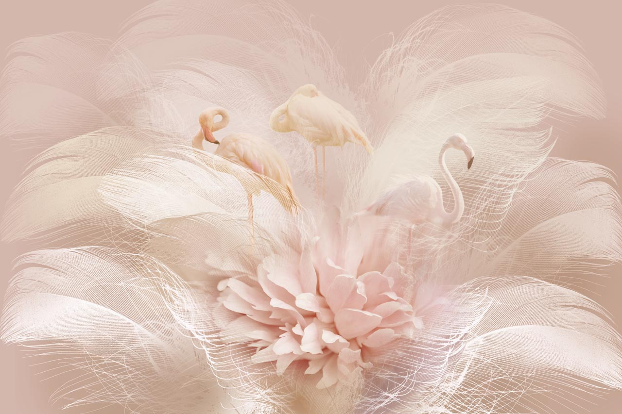 Фотообои Фламинго в пионах